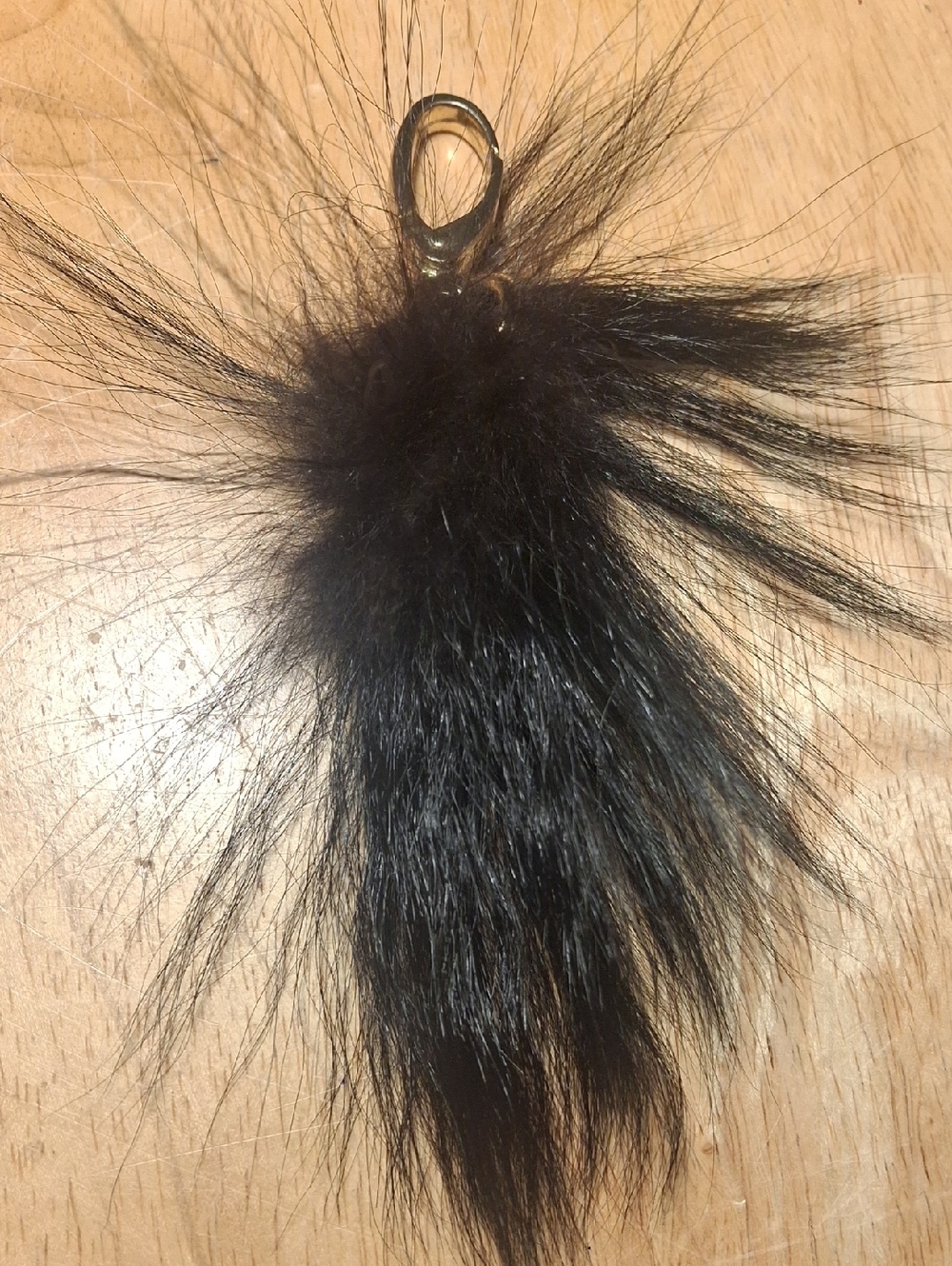 Black Real Fur Pom Keychain with Gold Clip